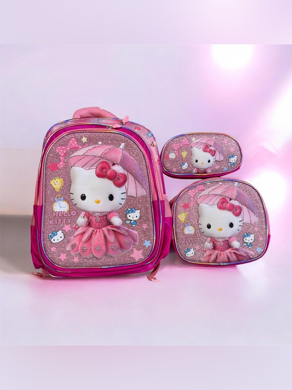 Hello Kitty Pink Glitter 3-Piece School Set
